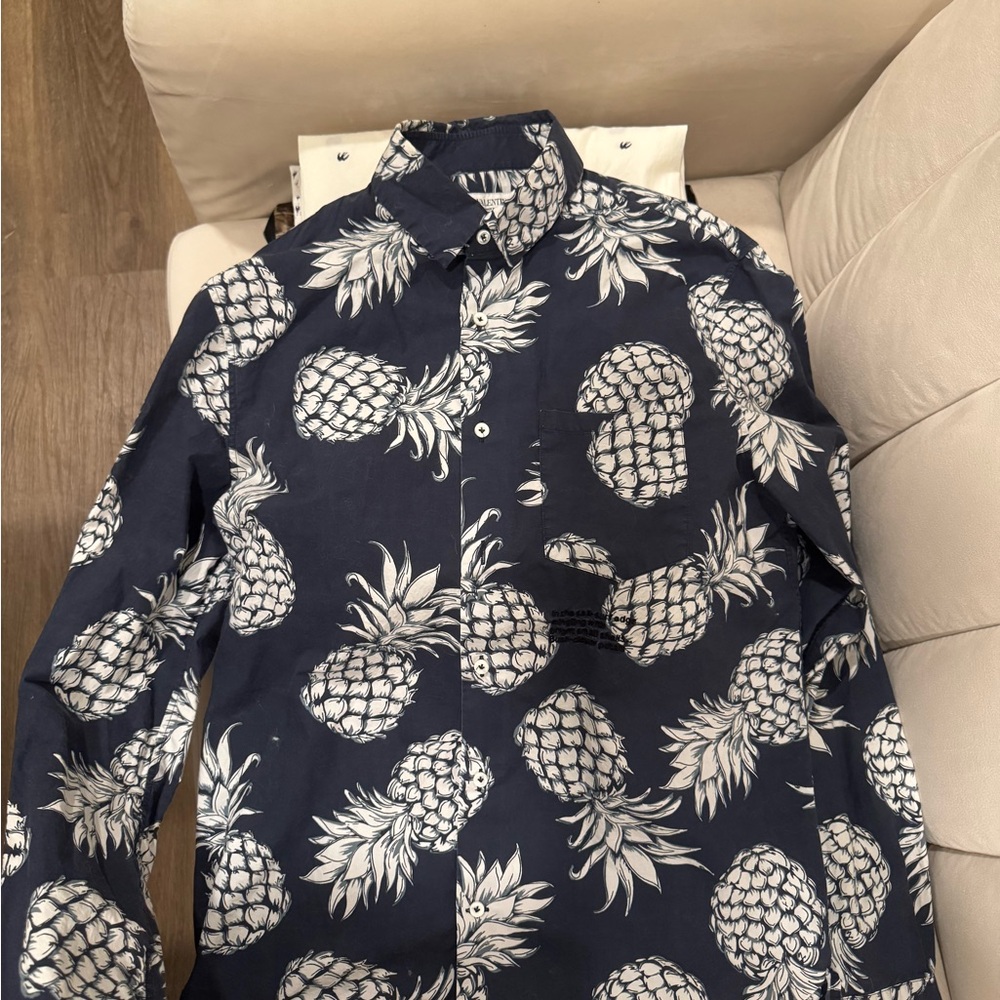 Valentino Navy Pineapple Print Men's Shirt